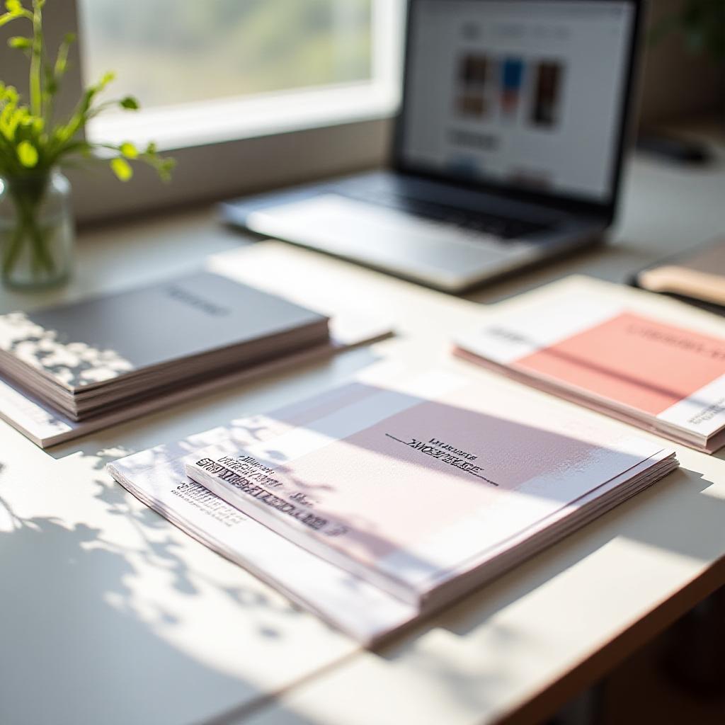 Close up of high-end branding materials on a desk